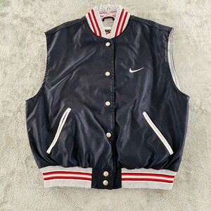 Vintage Nike White Label Snap‎ Vest Womens L 12-14 Black Gray Red Stripe Pockets